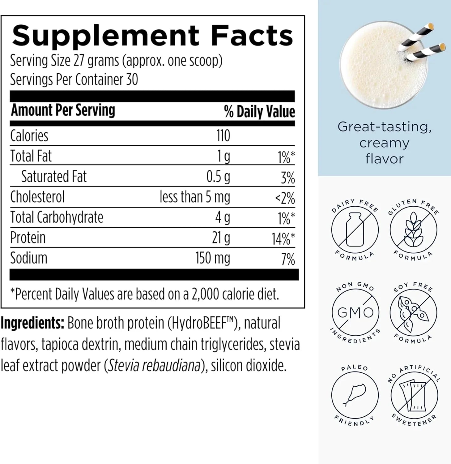 Designs for Health Proteina de Caldo de Hueso — 21 g Proteina · Vainilla · 810 g