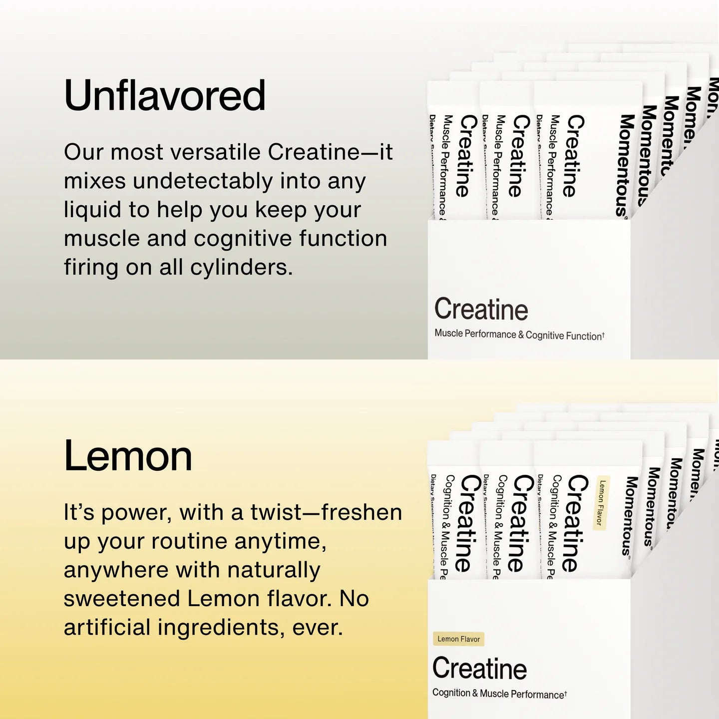 Momentous Creatine — 15 Travel Packs · Sabor Limón