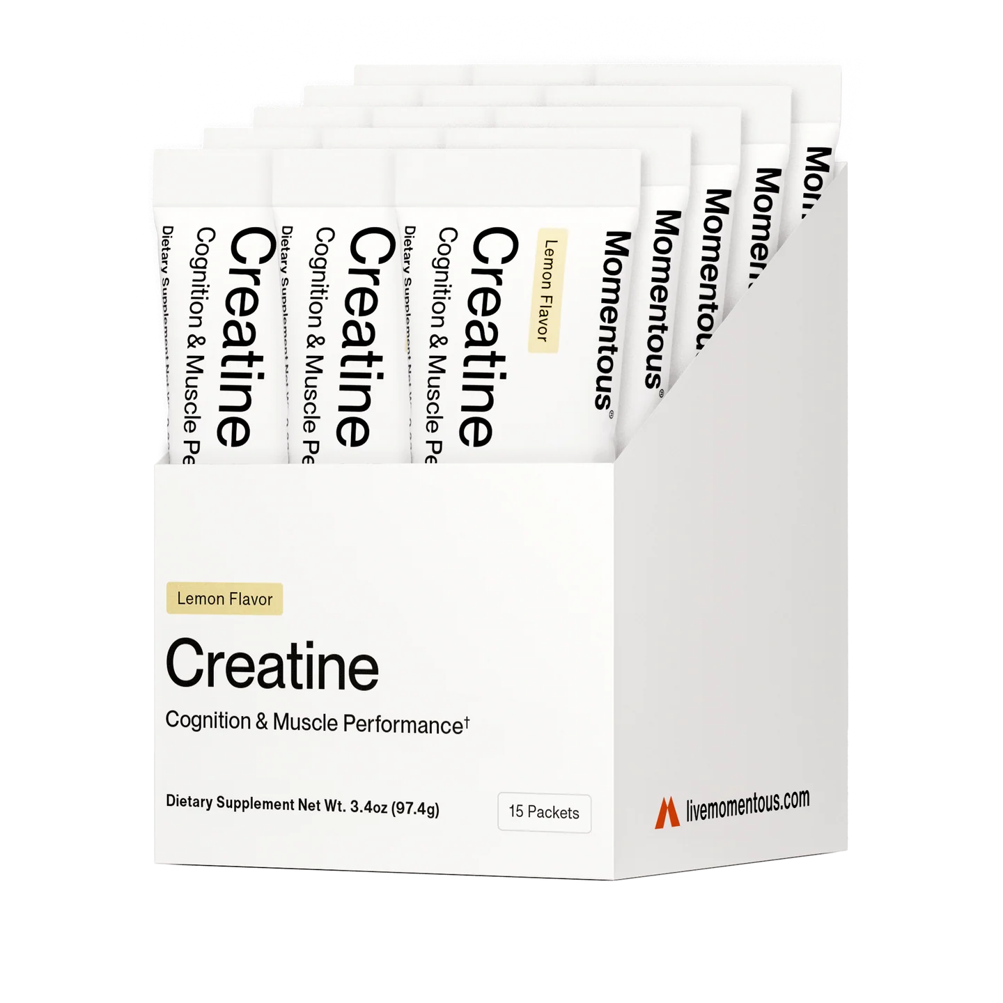 Momentous Creatine — 15 Travel Packs · Sabor Limón
