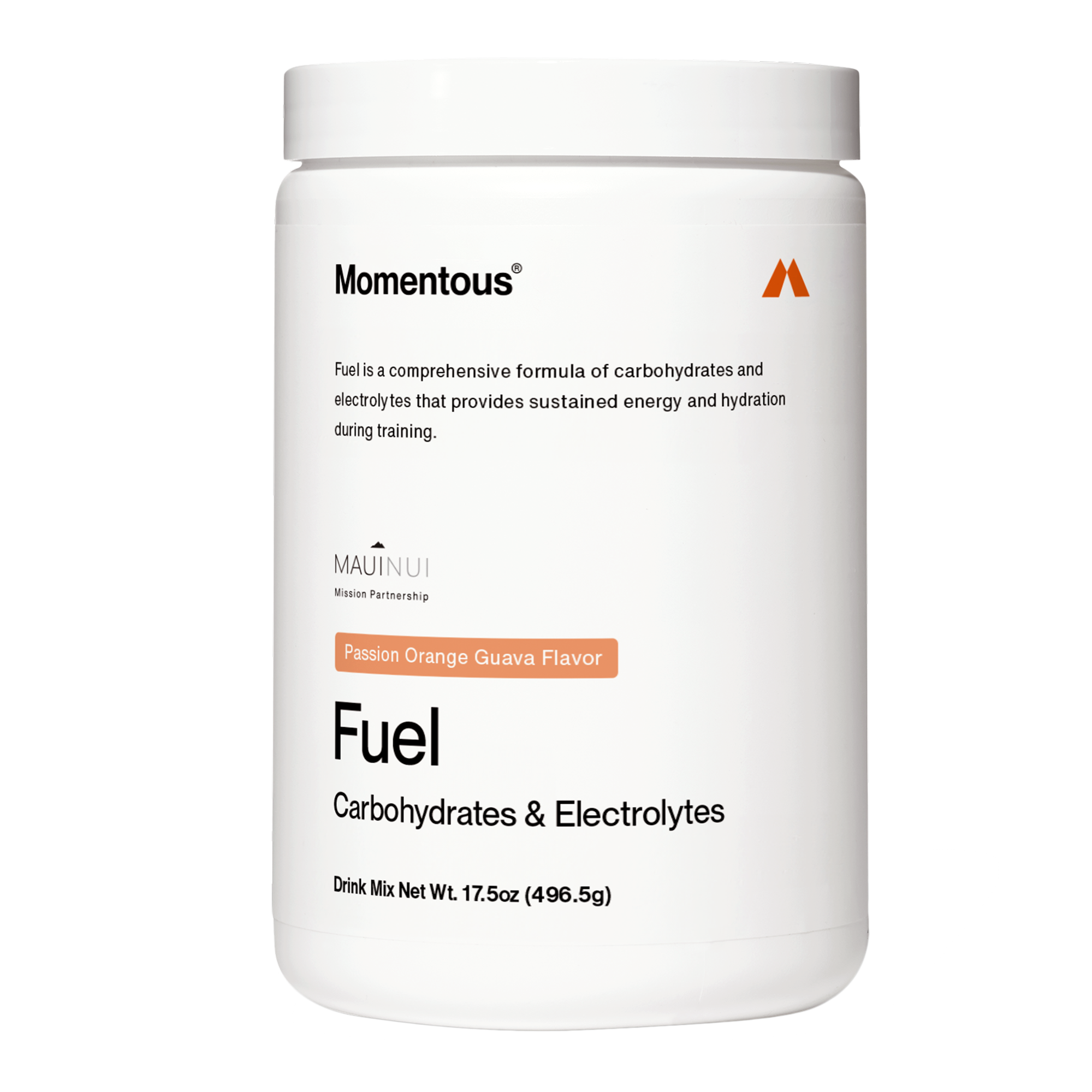 Momentous Fuel Passion Orange Guava, envase de 15 porciones