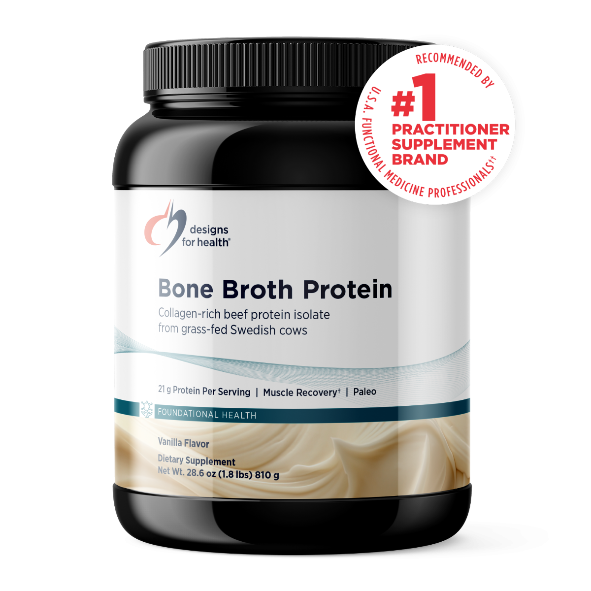 Designs for Health Proteina de Caldo de Hueso — 21 g Proteina · Vainilla · 810 g