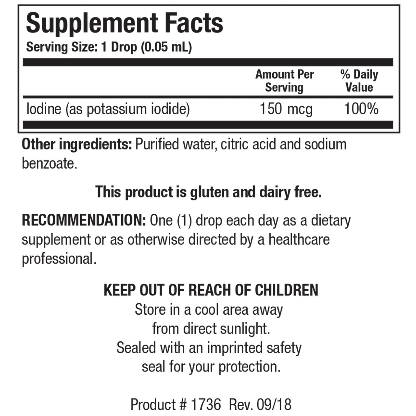 Información nutricional Liquid Iodine Forte