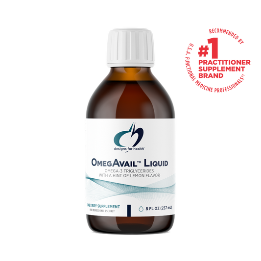 Designs for Health OmegAvail Liquid — Omega-3 Líquido 1.500 mg (725 EPA / 475 DHA) · Sabor Limón