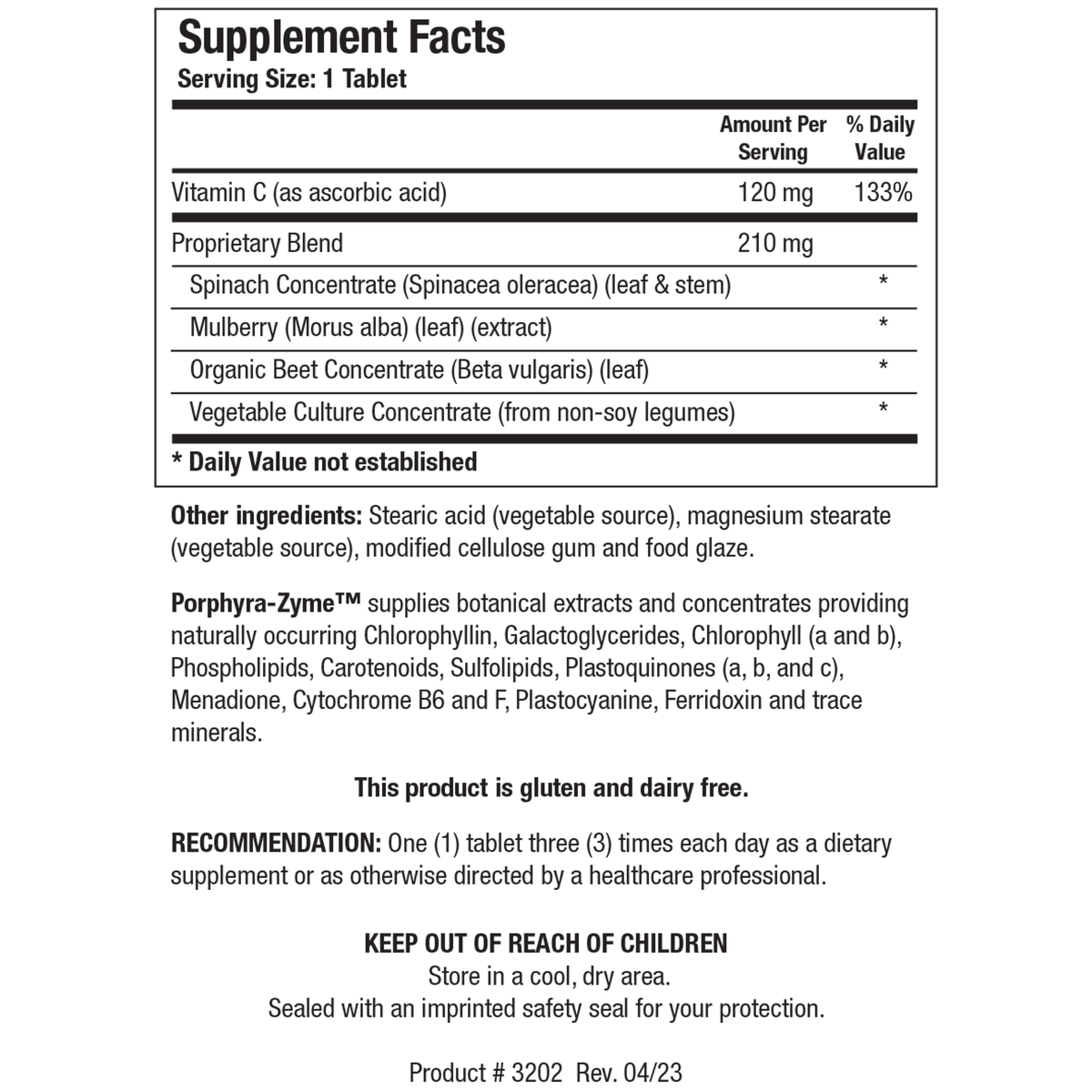 Porphyra-Zyme 90 comprimidos — Supplement Facts