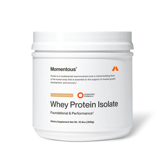 Momentous Whey Protein Isolate — Chocolate Coco · 20 g Proteína Grass-Fed  306 gr