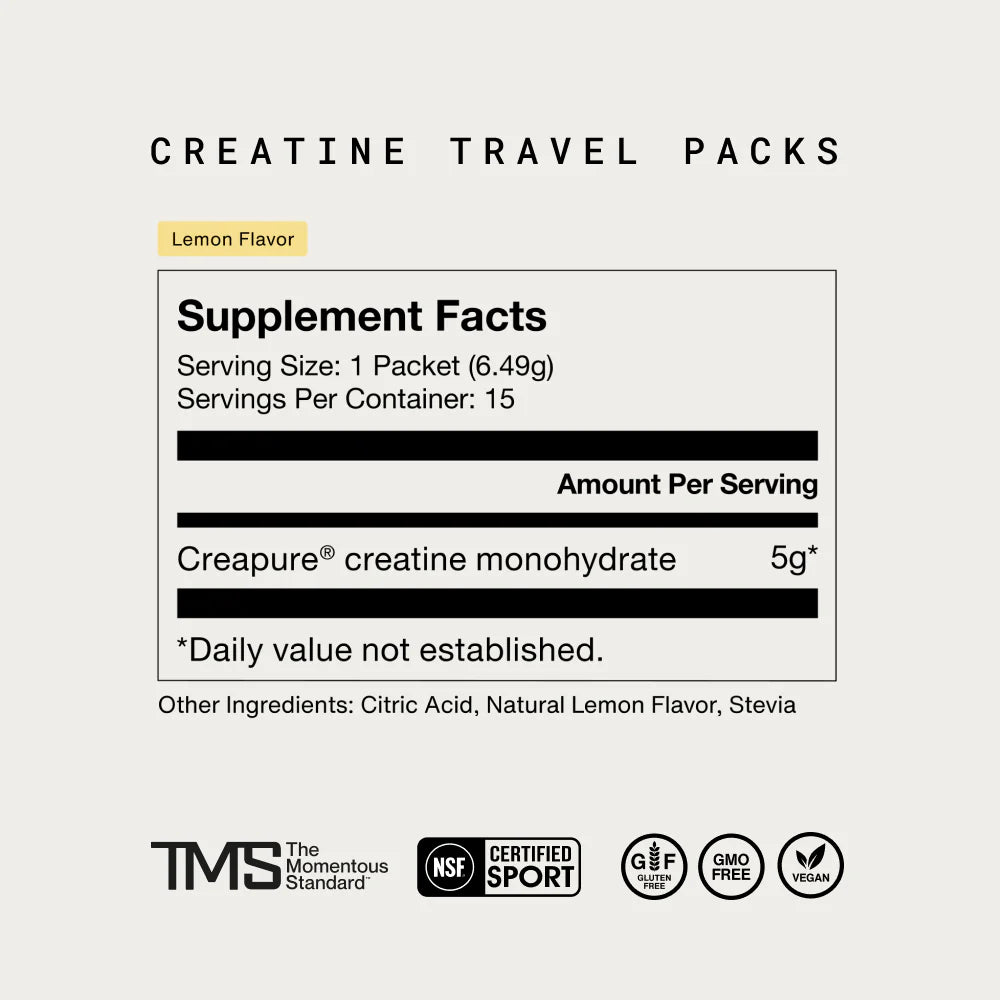 Momentous Creatine — 15 Travel Packs · Sabor Limón