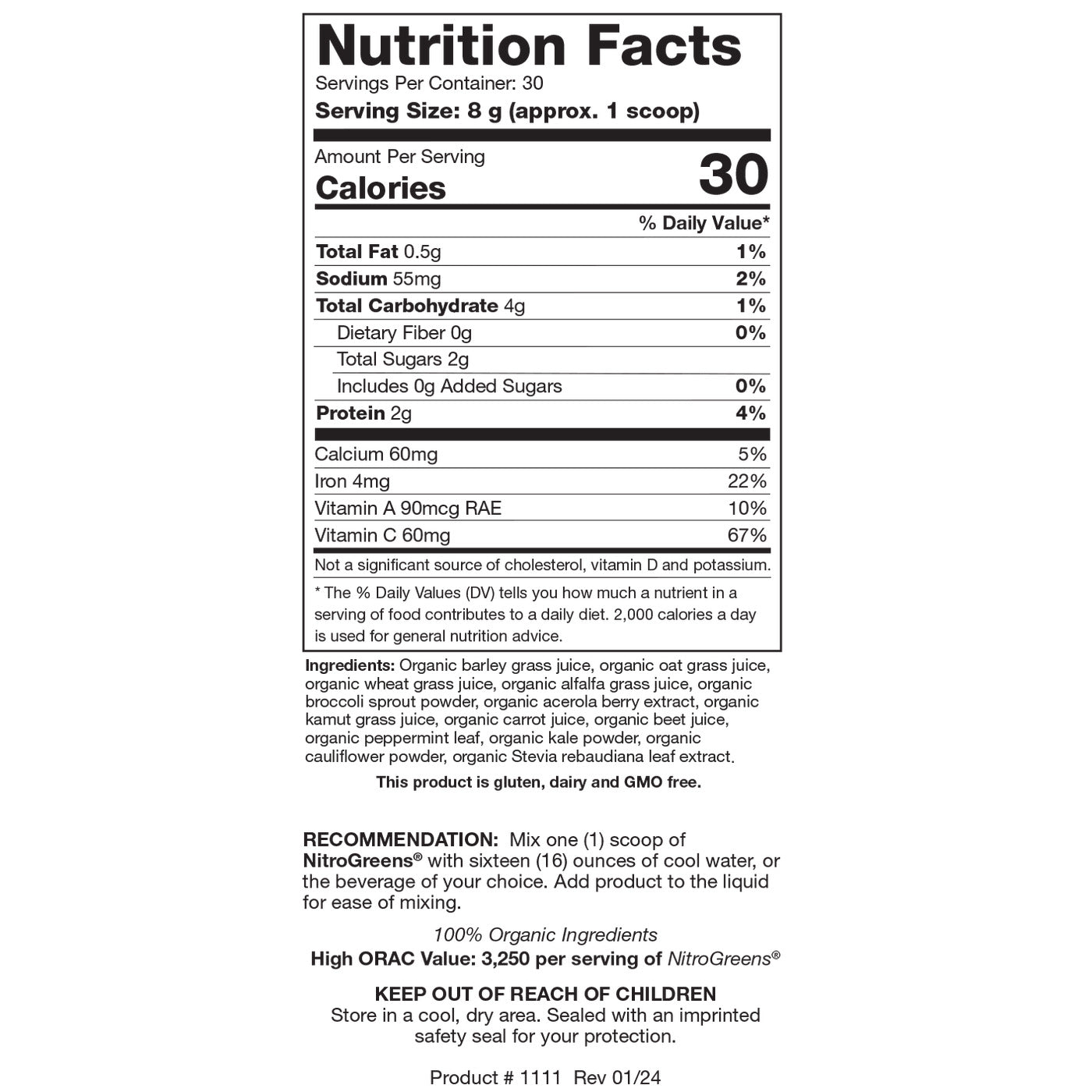 Información nutricional NitroGreens