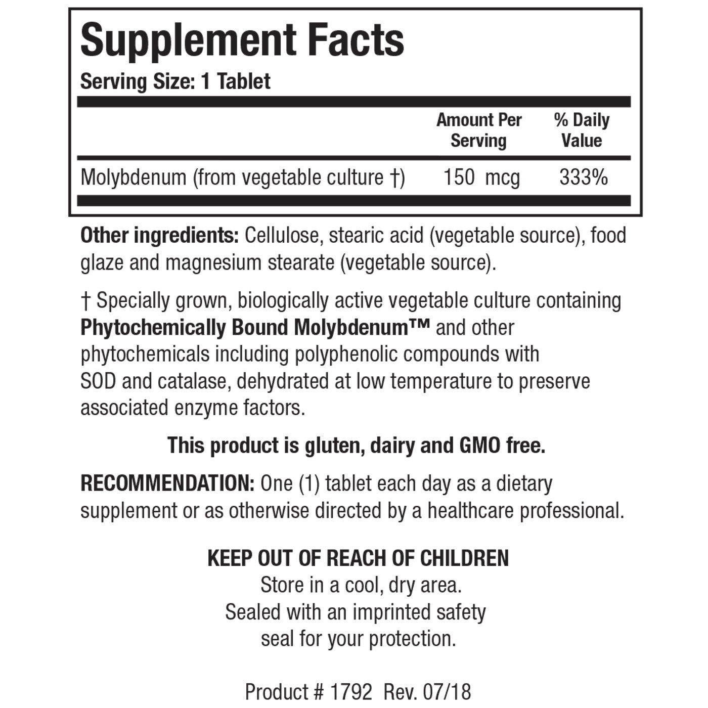 Información nutricional Mo-Zyme Forte